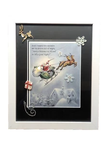 New Santa & Reindeer Framed Photo Glass Christmas 3D Decals Decor 16"x12. 5" - Picture 1 of 7
