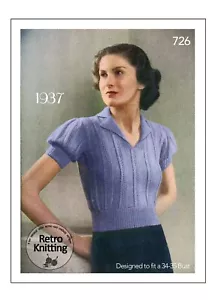 1930's Pretty Puff Sleeve Sweater Knitting Pattern Bust 34-35 - Copy - Picture 1 of 2