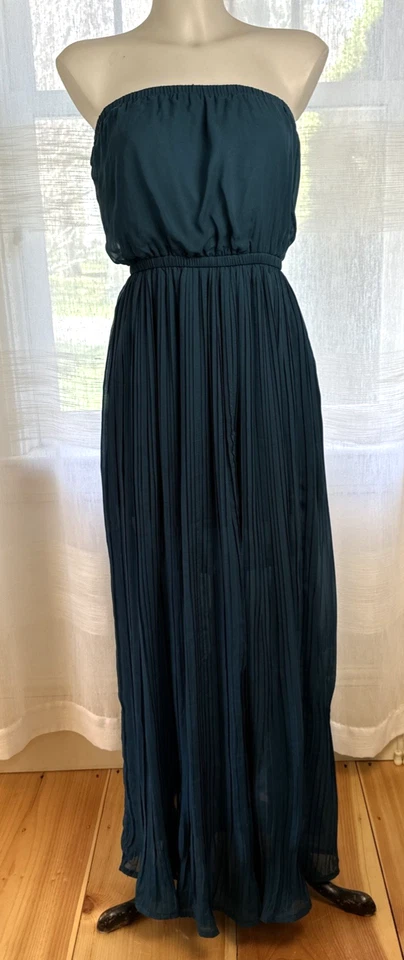 Sexy Maxi Vestido Ya-LA Talla SM Verde Azulado Sin Tirantes Boho Playa Resort Tropical Foto 1 de 4