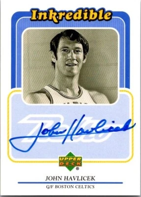 1999 Upper Deck Ретро ДЖОН ХАВЛИЧЕК Boston Celtics ЧЕРНИЛЬНЫЙ С АВТОГРАФОМ - Изображение 1 из 2