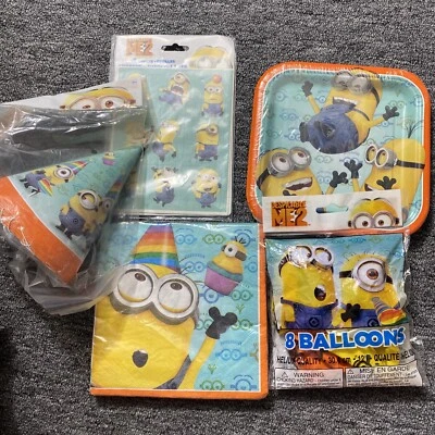 Despicable Me Minions Birthday Party Decorations Hats Napkins Balloons Plate NEW - Image 1 of 4