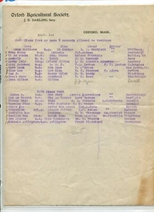 Letterhead OXFORD AGRICULTURAL SOCIETY early 1900s list of Trotter Horses Racing - Bild 1 von 1