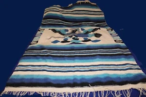 Manta azteca mexicana vintage 77" X 47" tejida a mano lana águila y serpiente - Imagen 1 de 6