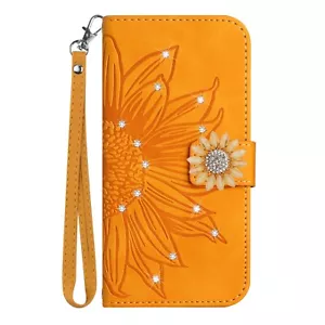 Diamond Sunflower Flip Card Wallet Stand Case Cover Hand Strap For Various Phone - Picture 1 of 11
