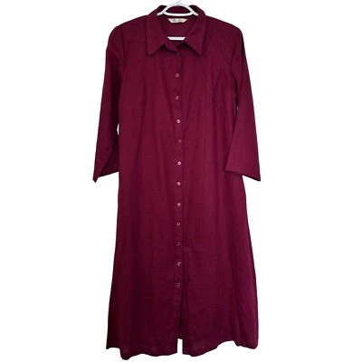 Vestido Camisa Midi Oda Lux 100% Lino Abotonada Talla 38/Rojo Medio Lagenlook Foto 1 de 4