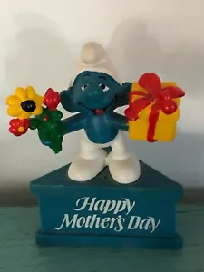 Statuetta vintage puffo felice festa della mamma regalo PVC anni '80 Peyo Schleich - Foto 1 di 1