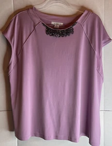 Liz Claiborne Women’s Lilac Cap Sleeve Career Blouse With Necklace XL Spring - Picture 1 of 4