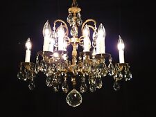 Antique 1950s French Brass 6 Arm 12 Lite MESMERIZING Cut Lead Crystal Chandelier