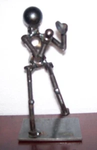 Scrap Recycled Metal Steel Nuts Bolts Welded Art Sculpture Baseball Pitcher - Picture 1 of 5