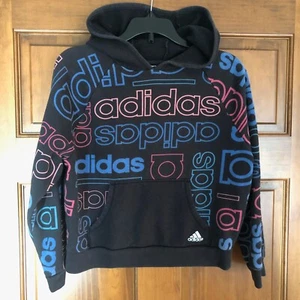 Adidas All Over Print Retro Style Pocket Sweatshirt Hoodie Top Kids Medium 10/12 - Picture 1 of 5