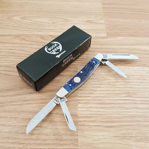 Buck Creek Bear/Bull Pocket Knife Mirror Stainless Blades Blue Pick Bone Handle - Picture 1 of 12