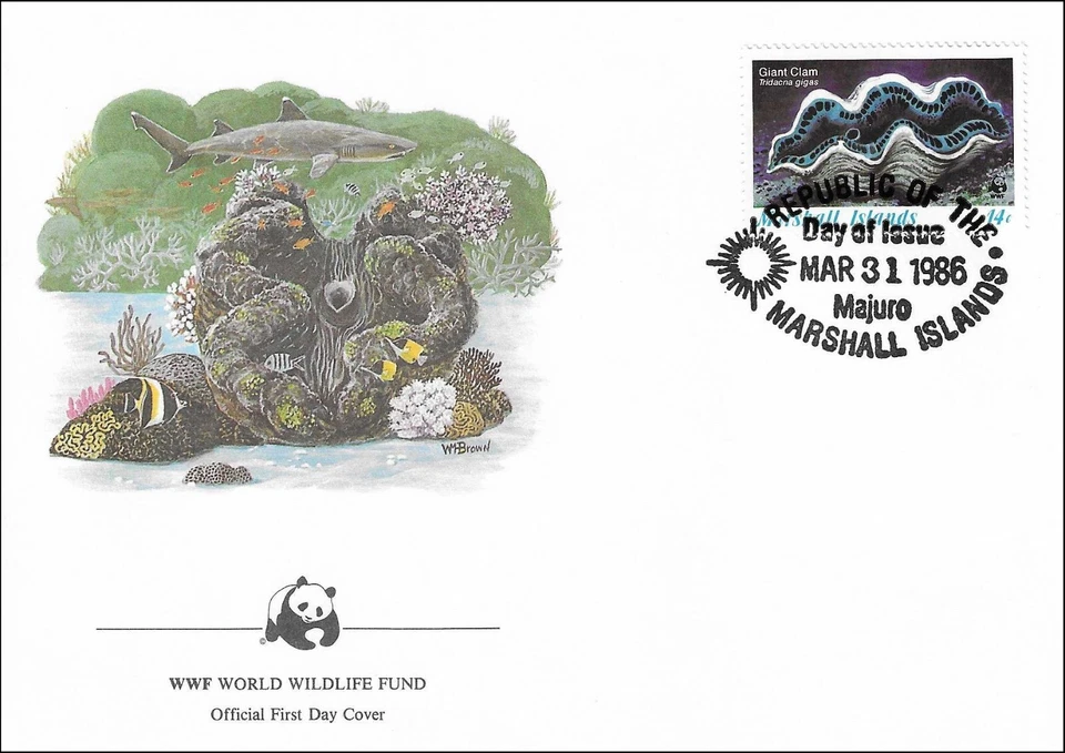 Giant Clam Tridacna Gigas Largest Shellfish Species Marshall Islands FDC 1986 - Image 1 of 1