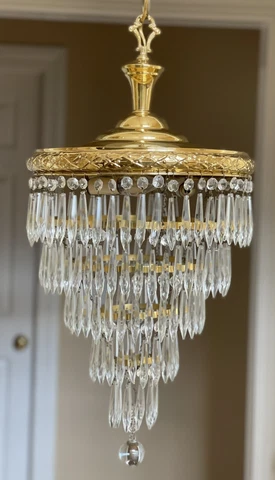 Exquisite ~ Antique French Brass Crystal Wedding Cake Tier Chandelier Victorian Cover