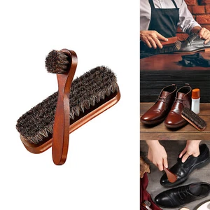 2PC Solid Wood Horsehair Shoe Brush Large Leather Shoe Brush Set Horsehair Brush - Picture 1 of 7