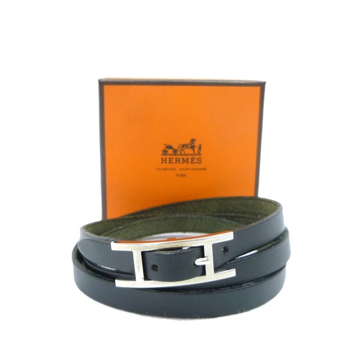 HERMÈS Autentico Bracciale HERMES API 3 F in Pelle Nera Quadrata #W206014