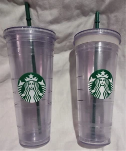 (2) Starbucks doppelwandiger Ventil Kaltbecher/Tassen mit Stroh/Deckel--2011/2012 - Bild 1 von 5