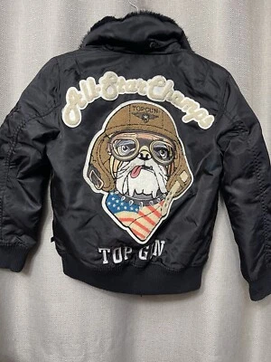 Type B-15 Top Gun Black Bomber Jacket Kids Patches U.S Air Force Sz 8 READ - Image 1 of 4