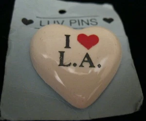 LUV PIN FROM HELDT WEIGAND STUDIOS " I LUV L.A. " WHITE HEART PIN  VINTAGE - Picture 1 of 3