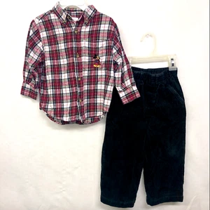 Disney Store Jungen Gr. 2T Flanell kariert Hemd schwarz Cord Hose Outfit Set - Bild 1 von 7