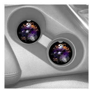 JACK SKELLINGTON  BLACK CUSTOM RUBBER CAR DRINK HOLDER COASTERS 2pc SET - Picture 1 of 1