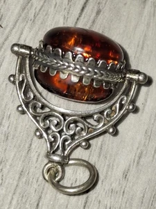 Colgante llavero giratorio ámbar de plata de ley vintage - Imagen 1 de 5