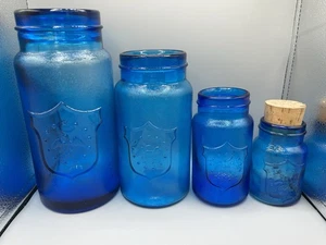 Vintage Crownford China Co ~ Blue Glass Canister Set ~ American Eagle - Picture 1 of 8