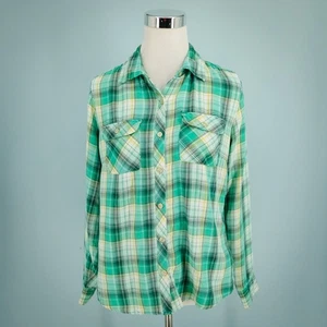 Marmot Size Medium M Green Plaid Print Collared Button Long Sleeve Cotton Top - Picture 1 of 7
