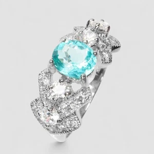 Anelli Fine Argento Sterling 925 Tormalina Paraiba Blu Neon Scintillante 1,15Ct - Foto 1 di 10