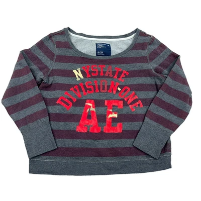 Sudadera De Colección Y2K American Eagle Mujer XL Púrpura Rayas Rugby Cuello Redondo Foto 1 de 4