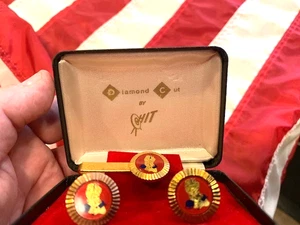 SET PREMIO VINTAGE SUNBEAM BREAD CUFF LINK AND CRAVATTA CLIP TAGLIO DIAMANTE FINE ANNI 60 - Foto 1 di 3