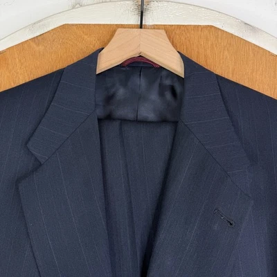 VTG Hart Schaffner Marx Suit Mens 42R Navy Blue Pinstripe 2 Button Wool 36x30 - Image 1 of 4