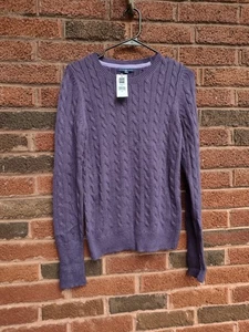 Gap Neu Damen lila Pflaume Zopfmuster Rundhalsausschnitt Pullover Größe Medium weich adrett - Bild 1 von 8