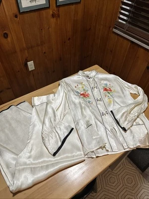 Vintage Chinese Silk Embroidered Pajama Set 20s 30s - Image 1 of 4