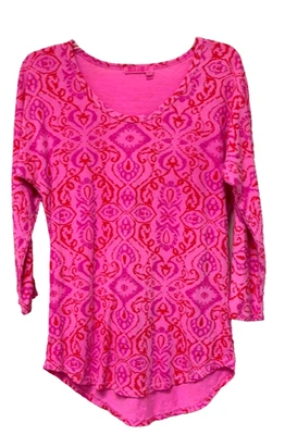 Fresh Produce - Camiseta Top Manga Larga Estampado Rosa Rojo S/M Busto:18.5" Foto 1 de 4