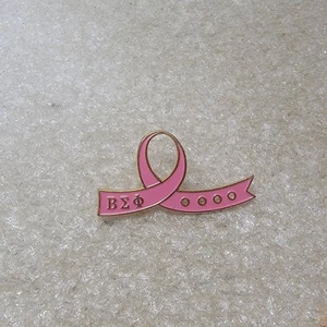 Beta Sigma Phi Pink Ribbon Pinback Button Sorority Awareness - Picture 1 of 4