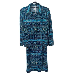 Set gonna stile Susan Graver stampa azteca con bottoni blu verde piccola - Foto 1 di 8