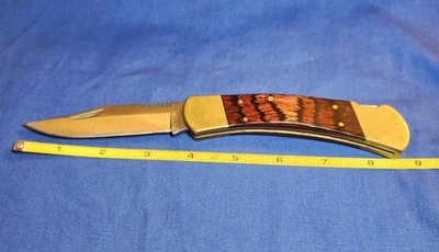 Sheffield Folding Knife Lockback Stainless Steel 8.5" Brass & Wood Sides - Image 1 of 4