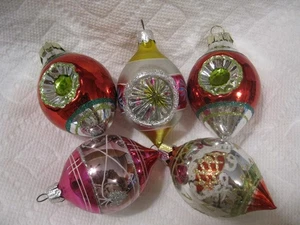 Christmas Tree, Glass Ornaments/ Multicolor Teardrop 3 Indent +2 VTG - Picture 1 of 5
