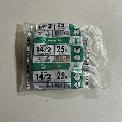 Southwire Outdoor Copper Wire Type UF-B 14/2 With Ground 25ft 600 Volt New USA - Image 1 of 4