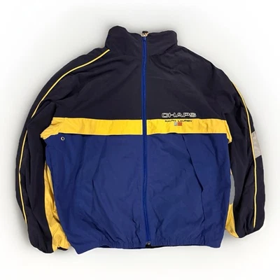Mens Chaps Ralph Lauren Yellow And Blue Y2K  Windbreaker bomber Jacket SizeM - Image 1 of 4