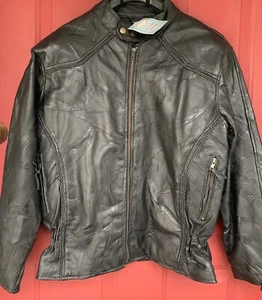 NEW Diamond Plate Motorcycle Leather Jacket Patchwork Stitched Distressed Mens L - Picture 1 of 5