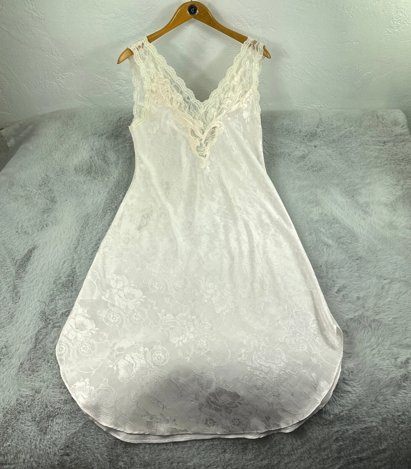 Camisón vintage Natori para mujer pequeño rosa rubor floral encaje vestido de novia para dormir Foto 1 de 4