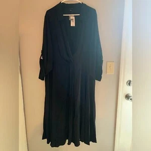 Women’s Torrid Black Long Sleeve Plunge V Neck Collared Classic MIDI Dress Sz 5 - Picture 1 of 11
