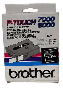 Genuine Brother TX-355 P-Touch 7000 8000 White Black Tape Cassette 15M Brand New - Picture 1 of 3
