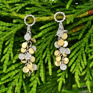 14k Yellow & White Gold Diamond Dangle/Drop Chandelier Omega Back Earrings - Picture 1 of 4