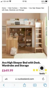 New Flair Ava High Sleeper Bed (oak and white) with Desk and Wardrobe - Picture 1 of 4