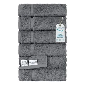 Gray Premium Hand Towel Set 6 Piece 16x30" 100% Turkish Cotton Quick Dry Hotel - Picture 1 of 9