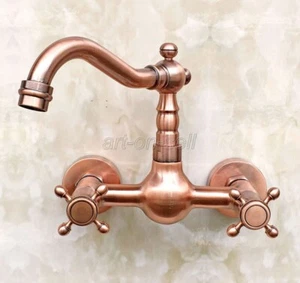 Grifo de lavabo de baño con caño giratorio de cobre rojo antiguo montado en la pared - Imagen 1 de 8