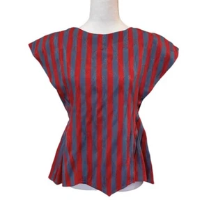 PRIMERA BOUTIQUE Blusa Vintage Rojo Azul Rayas Ala Hombro Talla M? Futurista años 80 - Imagen 1 de 16