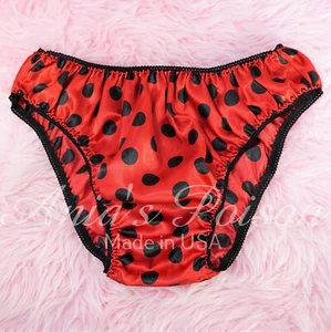 Sissy Satin Panties for MEN - Polka Dot Red Black shiny Full Cut Bikini S-XXL - Picture 1 of 4